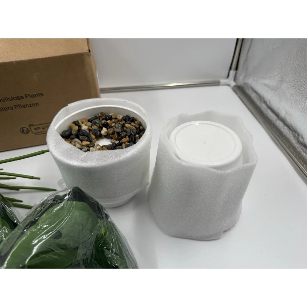 Set Of 2 Artificial Monstera Deliciosa Plants In Pots Fake Tropical Palm Tree